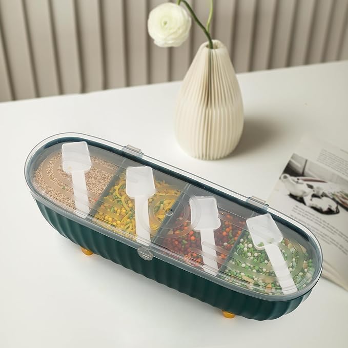 ZUBAT ZUBAT 4 Compartments Seasoning Box with Lid Seasoning Storage Box Container Seasoning Box with Cover and Serving Spoons Kitchen Condiment Jars Plastic Seasoning Box Set MultiColor 1 Pcs  - Image 1