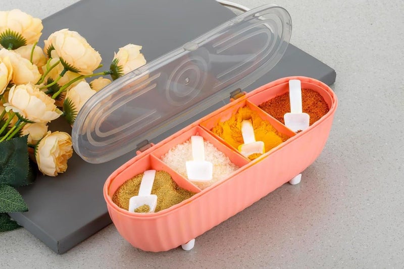 ZUBAT ZUBAT 4 Compartments Seasoning Box with Lid Seasoning Storage Box Container Seasoning Box with Cover and Serving Spoons Kitchen Condiment Jars Plastic Seasoning Box Set MultiColor 1 Pcs  - Image 2