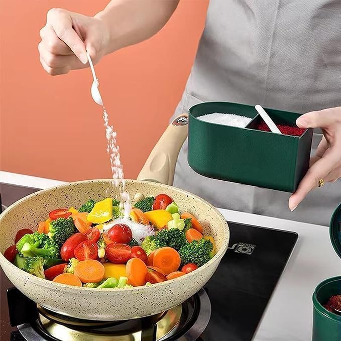 ZUBAT ZUBAT 4 Compartments Seasoning Box with Lid Seasoning Storage Box Container Seasoning Box with Cover and Serving Spoons Kitchen Condiment Jars Plastic Seasoning Box Set MultiColor 1 Pcs  - Image 4
