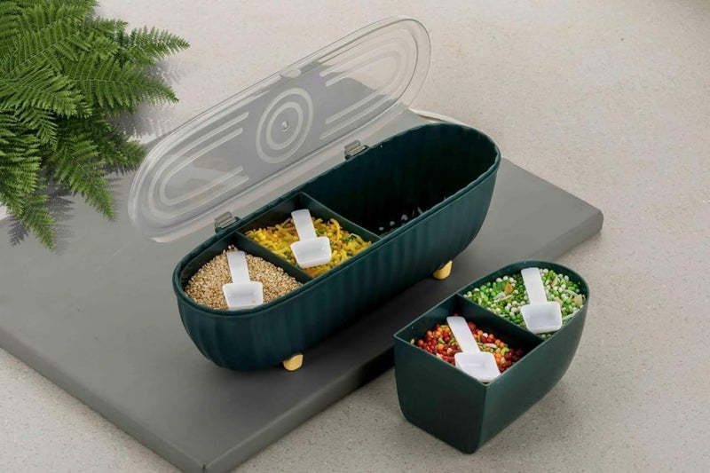 ZUBAT ZUBAT 4 Compartments Seasoning Box with Lid Seasoning Storage Box Container Seasoning Box with Cover and Serving Spoons Kitchen Condiment Jars Plastic Seasoning Box Set MultiColor 1 Pcs  - Image 3