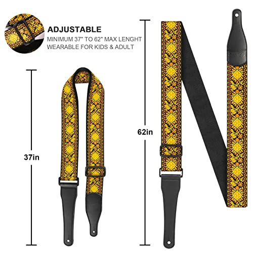 BestSounds Guitar Strap, Jacquard Embroidered Cotton Straps with Genuine Leather Ends Shoulder Strap for Bass, Acoustic, Electric Guitar (Retro Yellow) - Image 3