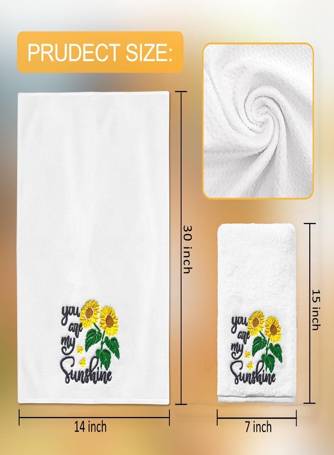 FUTBU Sunflower Hand Towels for Bathroom Set of 2, Sunflower Bathroom Decor Embroidered You are My Sunshine Pattern, Sun Flower Hand Towels, 100% Cotton Soft Towels for Kitchen Bath 14x30 Inches - Image 2