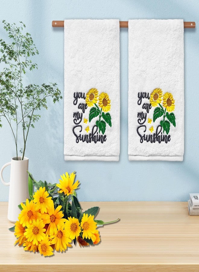 FUTBU Sunflower Hand Towels for Bathroom Set of 2, Sunflower Bathroom Decor Embroidered You are My Sunshine Pattern, Sun Flower Hand Towels, 100% Cotton Soft Towels for Kitchen Bath 14x30 Inches - Image 4