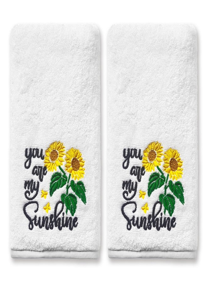 FUTBU Sunflower Hand Towels for Bathroom Set of 2, Sunflower Bathroom Decor Embroidered You are My Sunshine Pattern, Sun Flower Hand Towels, 100% Cotton Soft Towels for Kitchen Bath 14x30 Inches - Image 1