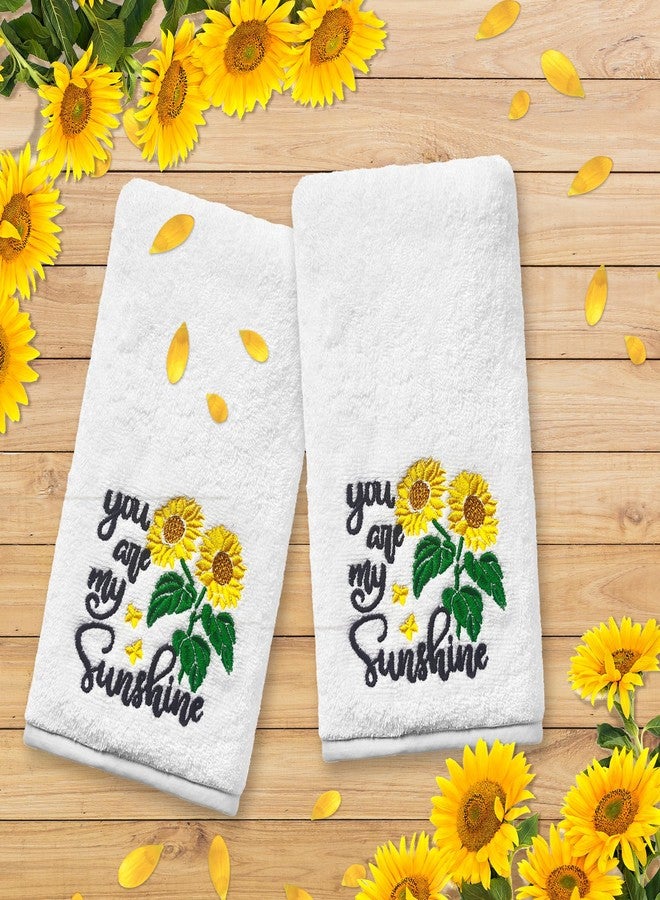 FUTBU Sunflower Hand Towels for Bathroom Set of 2, Sunflower Bathroom Decor Embroidered You are My Sunshine Pattern, Sun Flower Hand Towels, 100% Cotton Soft Towels for Kitchen Bath 14x30 Inches - Image 3