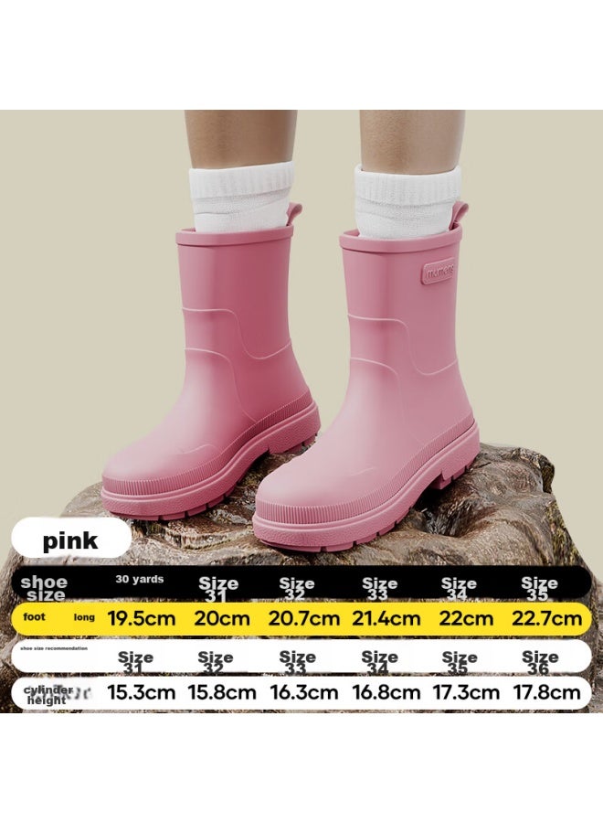 Moremerry Mumenr Children's Rain Boots, Non-slip Waterproof School Shoes For Boys And Girls, Durable Water Shoes, Pink, Size 35 - Image 1