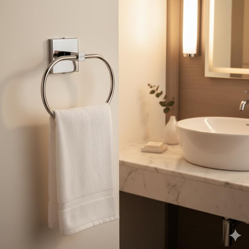 CCCEI Stainless Steel Sqaure Concealed SS Bathroom Towel Ring | Wall Mounted Towel Holder for Wash Basin | Toilet Paper Roll Holder, Kitchen Towel Hanger, Napkin Stand (Oval) - Image 2