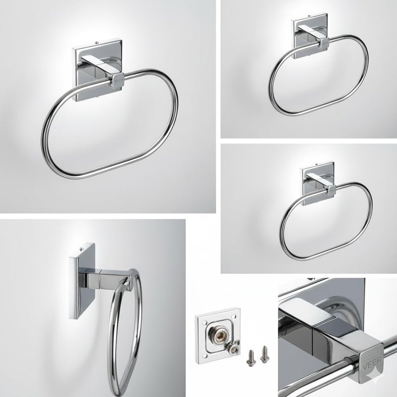 CCCEI Stainless Steel Sqaure Concealed SS Bathroom Towel Ring | Wall Mounted Towel Holder for Wash Basin | Toilet Paper Roll Holder, Kitchen Towel Hanger, Napkin Stand (Oval) - Image 4