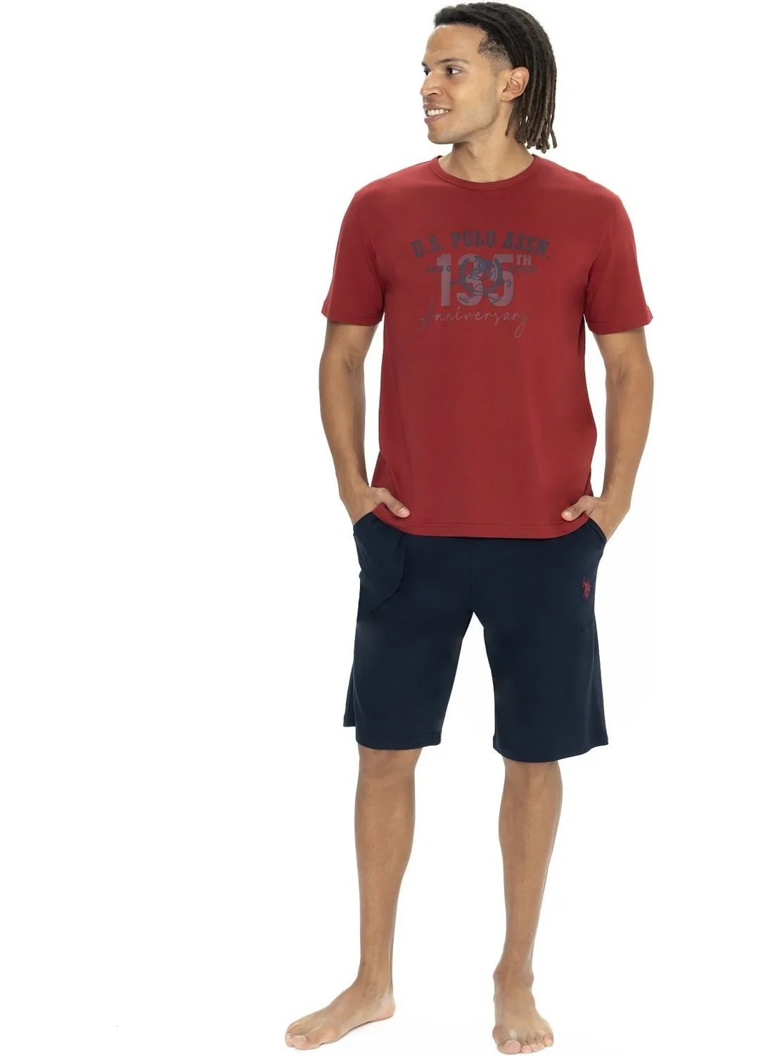 U.S. Polo Assn. 18884 Men's Short Sleeve Crew Neck Shorts Pajama Set-Burgundy