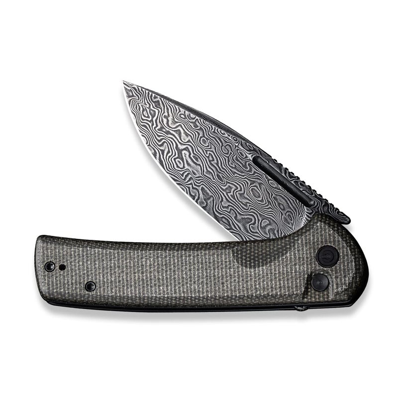 CIVIVI Pocket Knife for EDC, Conspirator Button Lock Folding Knife 3.48" Damascus Blade, Dark Green Micarta Handle C21006-DS1 - Image 5