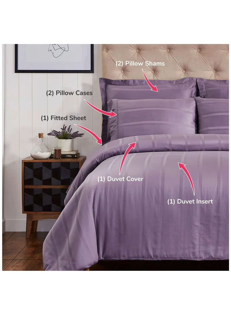 Donetella 9-Piece Hotel Style Cotton Comforter Set With Removable Filler and Bedskirt, King 260 x 240 Cm, Purple