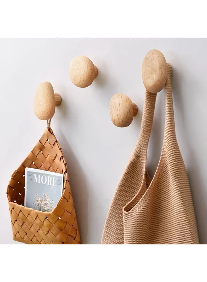 Beech Wood Wall Mounted Coat Rack Set of 4 Handcrafted Hanger for Backpacks Towels Hats - Image 1