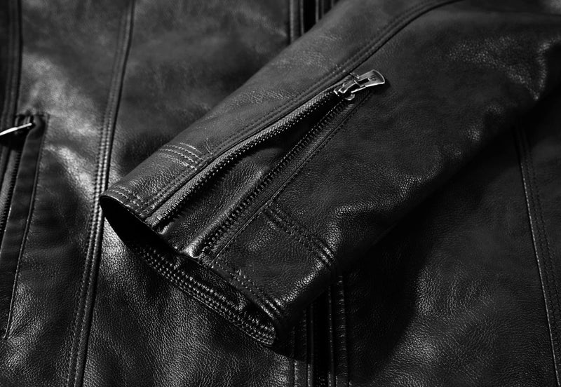 WULFUL Men's Stand Collar Leather Jacket Motorcycle Lightweight Faux Leather Outwear - Image 5