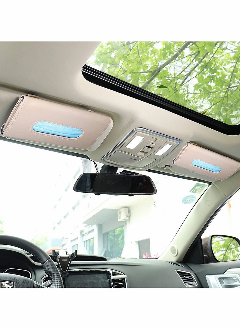 Excefore Visor Mask Holder for Car  Car Tissue Holder Visor Mask Dispenser for Car Visor Backseat Premium Leather Mask Visor Holder for Car Wipes Case for Car Sun Visor Tissue Holder (Beige) - Image 2