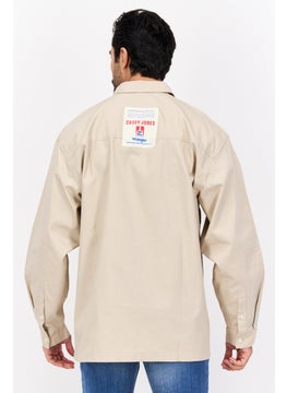 Wrangler Men Crew Neck Brand Logo Long Sleeve Shirt, Beige  - Image 3