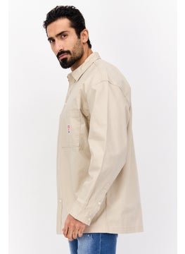 Wrangler Men Crew Neck Brand Logo Long Sleeve Shirt, Beige  - Image 2