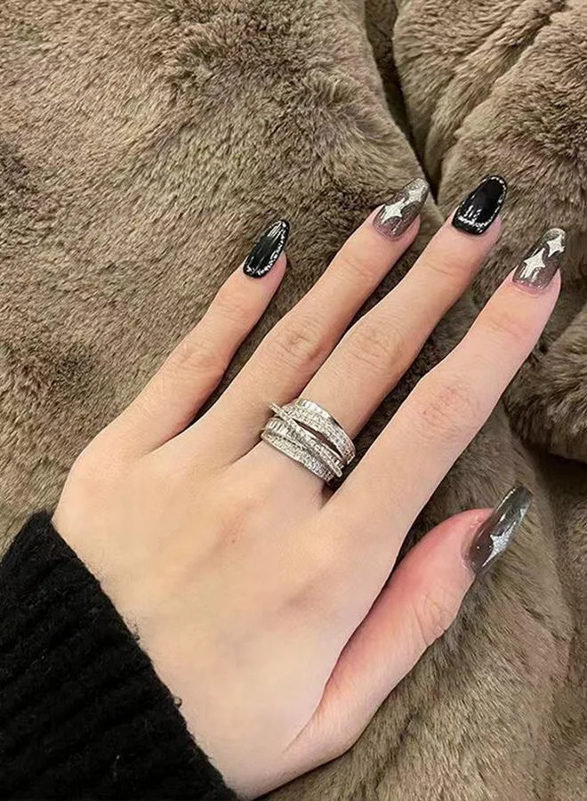 Take Two Silver Tone Rhinestone Embellished Multi-Band Ring