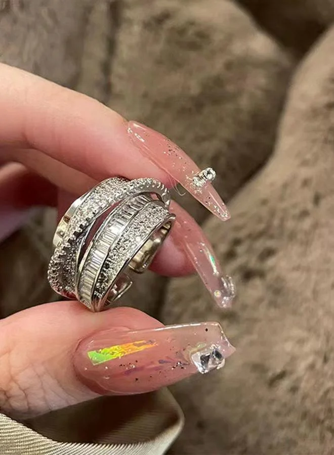 Take Two Silver Tone Rhinestone Embellished Multi-Band Ring