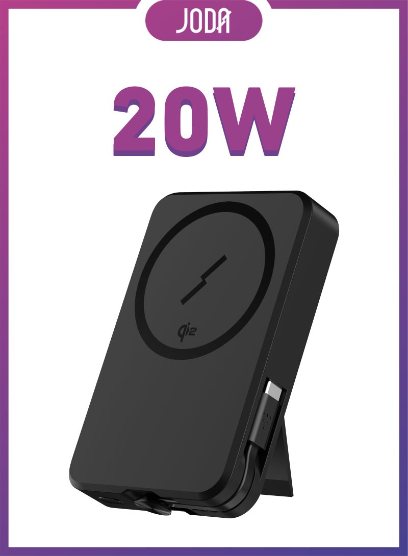 JODA MagQ 10 10000mAh Qi2 Magnetic Wireless Power Bank Black PD 20W with Built-in USB-C Cable – Fast Charging, Portable Power Solution for iPhone 📱, Samsung Galaxy 📲, Google Pixel 📱 🔋 - Image 1