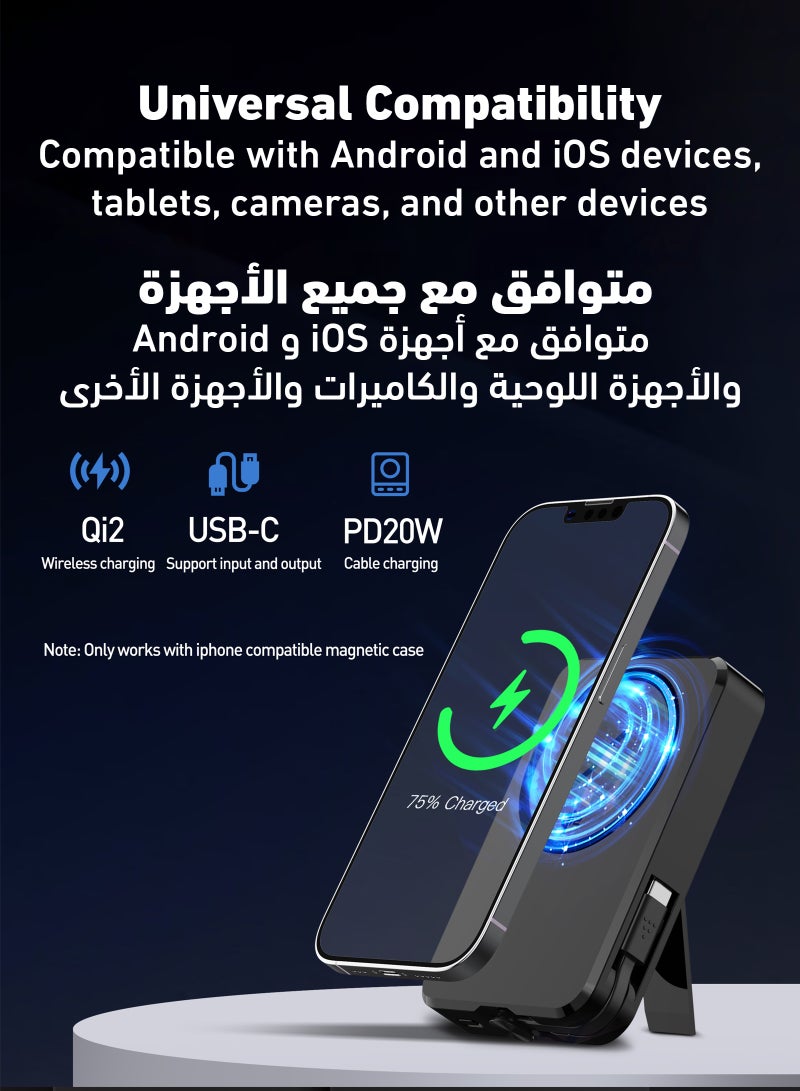 JODA MagQ 10 10000mAh Qi2 Magnetic Wireless Power Bank Black PD 20W with Built-in USB-C Cable – Fast Charging, Portable Power Solution for iPhone 📱, Samsung Galaxy 📲, Google Pixel 📱 🔋 - Image 4