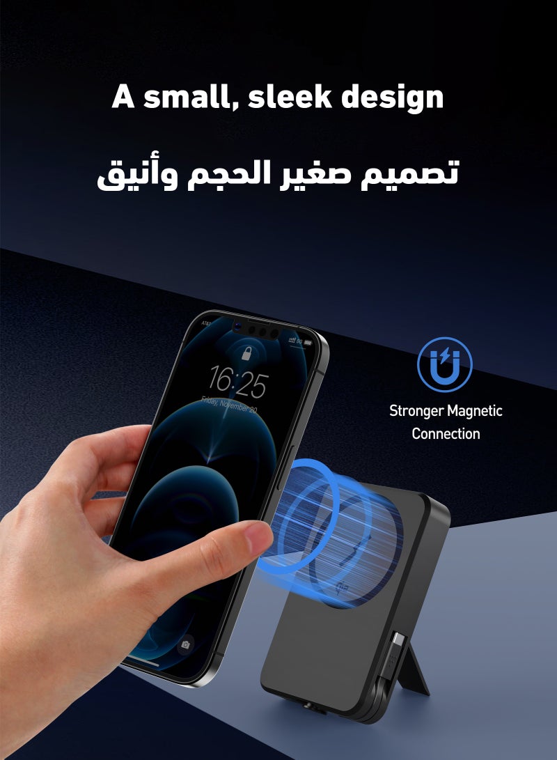JODA MagQ 10 10000mAh Qi2 Magnetic Wireless Power Bank Black PD 20W with Built-in USB-C Cable – Fast Charging, Portable Power Solution for iPhone 📱, Samsung Galaxy 📲, Google Pixel 📱 🔋 - Image 5