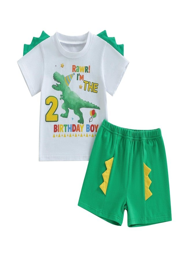 Fernvia Toddler Baby Boy Birthday Outfit 1st-5th Kids Shirt Tops + Shorts Set Dinosaur B-Day Party Summer Clothes (Army Green Two, 2-3T) - Image 1