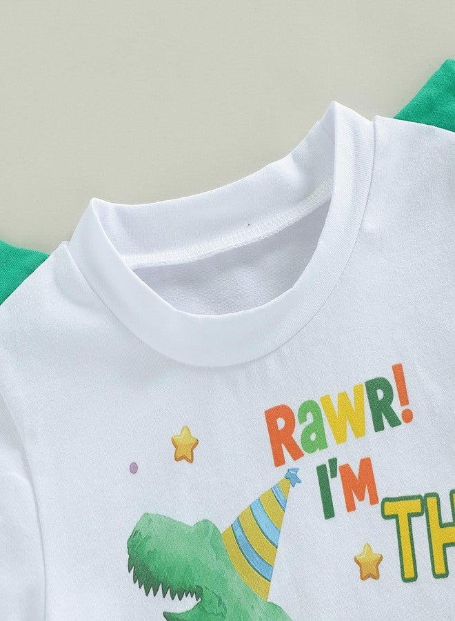 Fernvia Toddler Baby Boy Birthday Outfit 1st-5th Kids Shirt Tops + Shorts Set Dinosaur B-Day Party Summer Clothes (Army Green Two, 2-3T) - Image 3