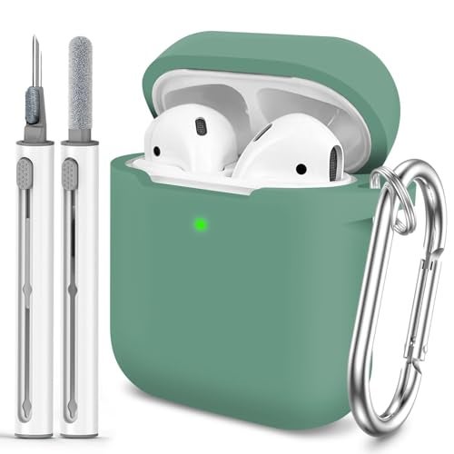 Woyinger for AirPods Case Cover, Come with Clean Pen，Soft Silicone Protective Cover for Women Men Compatible with Apple AirPods 2nd 1st Generation Charging Case, Front LED Visible,Pine Green - Image 1