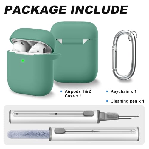 Woyinger for AirPods Case Cover, Come with Clean Pen，Soft Silicone Protective Cover for Women Men Compatible with Apple AirPods 2nd 1st Generation Charging Case, Front LED Visible,Pine Green - Image 2