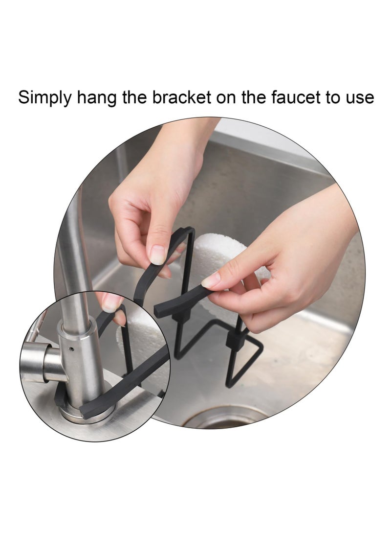 Zikra Sink Caddy Sink Sponge Holder Hanging, Kitchen Faucet Rack Holder Shower Tray Painted Iron 2-Tier Sponge Drain Rack with Sponge Wipe, Kitchen Sink Organizer for Hanging, Black - Image 5