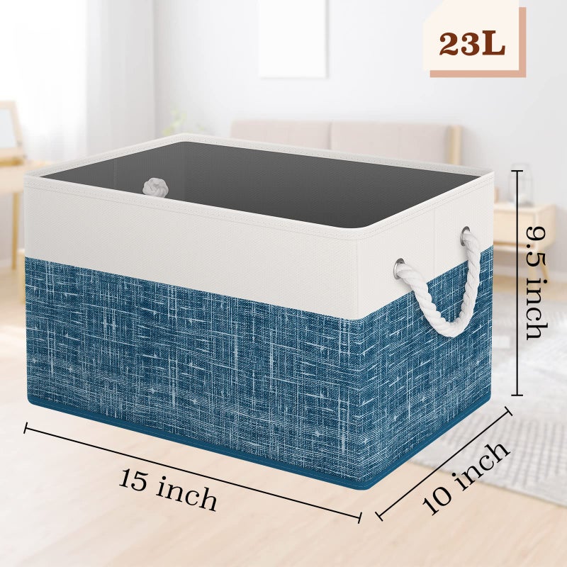 StorageTastic Storage Bin,Collapsible Storage Basket For Organizing,Large Storage Boxes With Rope Handles,Storage Containers,White & Blue,3 Pack - Image 2