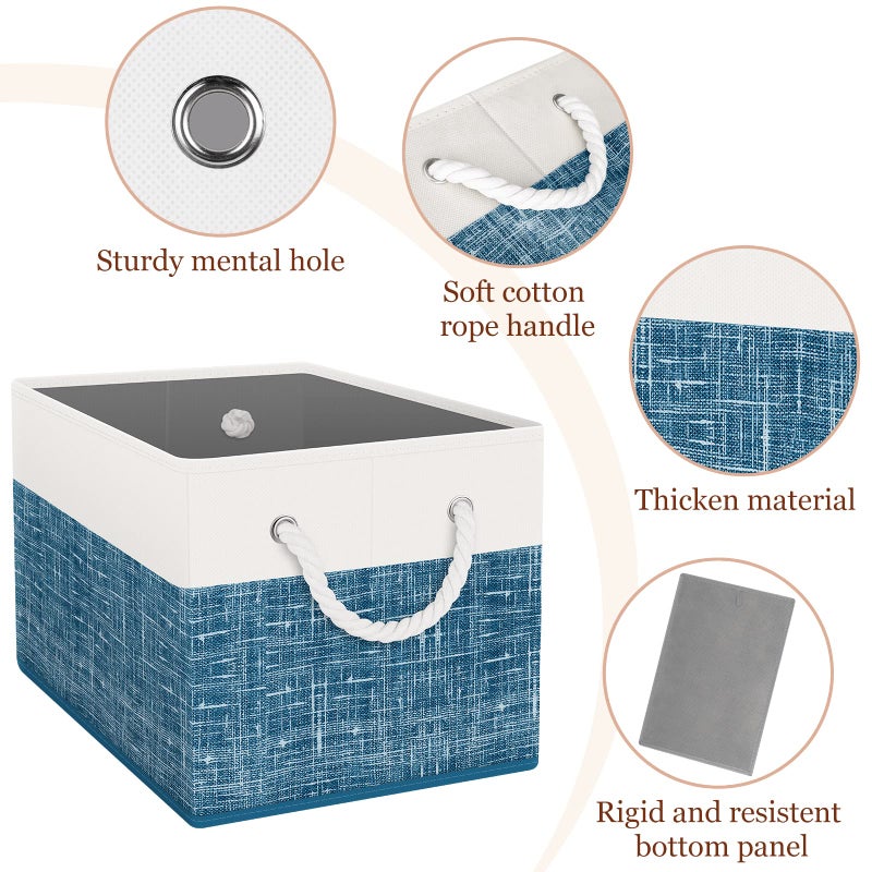 StorageTastic Storage Bin,Collapsible Storage Basket For Organizing,Large Storage Boxes With Rope Handles,Storage Containers,White & Blue,3 Pack - Image 4