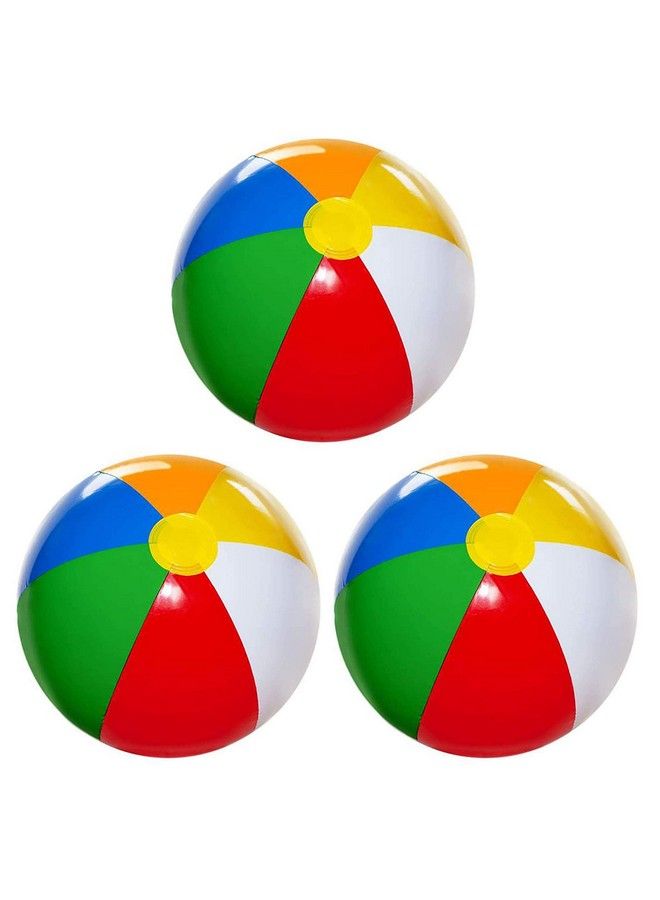 4E's Novelty Beach Balls 3 Pack 20" Inflatable For Kids Toys & Toddlers Pool Games Toy Classic Rainbow Color - Image 1