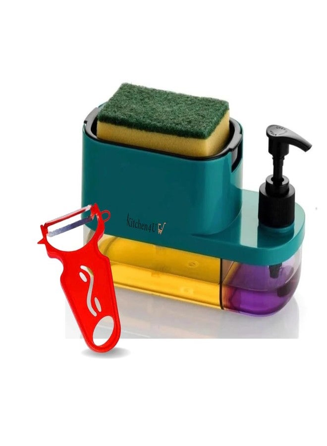 Kitchen4U Kitchen 4U Combo of 3-in-1 Soap Dispenser with Sponge Holder Liquid Soap Pump for Kitchen Sink & Bathroom + Vegitable Y Shape Peeler | Combo of Two - Image 1