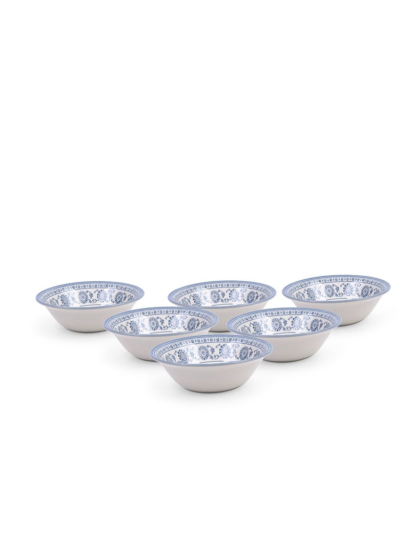 Claytan Plethora 6 inch Floral Pattern Porcelain Cereal & Breakfast Bowl (White, Set Of 6)