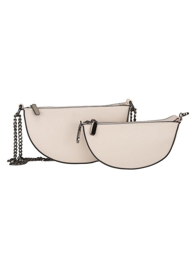 SIBY PU Leather Women Crossbody Bag with Metal Double Chain | Retro Semicircle Saddlebag | Versatile Mini Shoulder Bag- Beige (2 Pcs) - Image 1