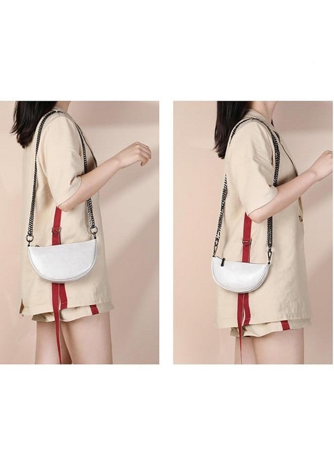 SIBY PU Leather Women Crossbody Bag with Metal Double Chain | Retro Semicircle Saddlebag | Versatile Mini Shoulder Bag- Beige (2 Pcs) - Image 5