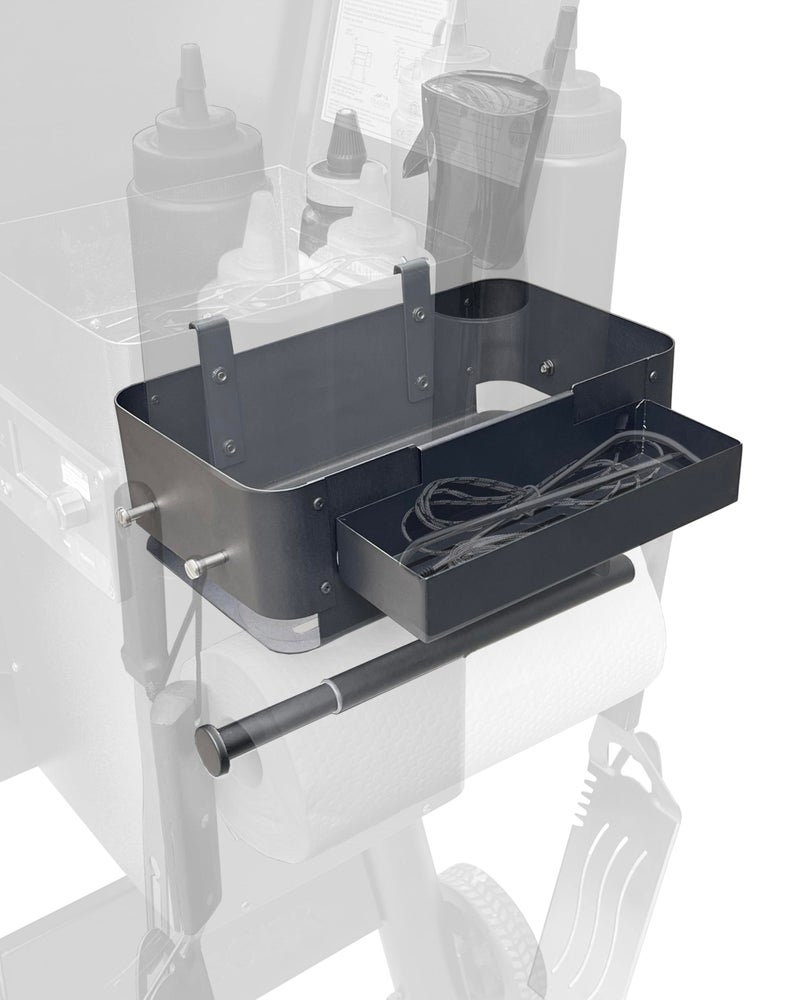 Pumdut Storage Bin for Traeger Pellet Grill Caddy with Paper Towel Holder Temperature Probe Box and Hanging Hooks Smoker Accessories for Traeger Pro Series 2234 Ironwood 885650 Pro 780575 Pit Boss - Image 2