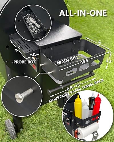 Pumdut Storage Bin for Traeger Pellet Grill Caddy with Paper Towel Holder Temperature Probe Box and Hanging Hooks Smoker Accessories for Traeger Pro Series 2234 Ironwood 885650 Pro 780575 Pit Boss - Image 3