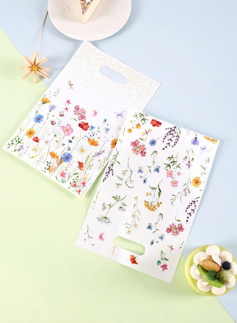 اكياس هدايا و توزيعات باللون الابيض مزين بنمط زهور بالوان زاهيه 20 كيس لتوزيع الحلويات و جميع انواع الهدايا مناسب لاعياد الميلاد و التخرج و المولود الجديد - Image 3