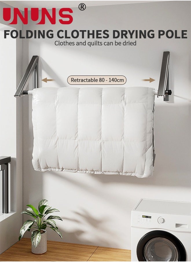 UNUNS Wall Mounted Drying Clothes Rack,Double Foldable Clothing Rack With 80cm Extension Rod,Retractable Clothes Hanger For Laundry Dryer Room,Small Collapsible Folding Garment Racks,Dorm Accessories  - Image 2
