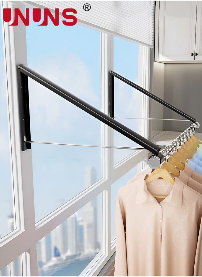 UNUNS Wall Mounted Drying Clothes Rack,Double Foldable Clothing Rack With 80cm Extension Rod,Retractable Clothes Hanger For Laundry Dryer Room,Small Collapsible Folding Garment Racks,Dorm Accessories  - Image 1