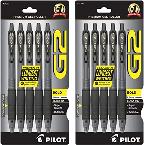 Pilot G2 Retractable Premium Gel Ink Roller Ball Pens Bold Point (Black, 10-Pack) - Image 2