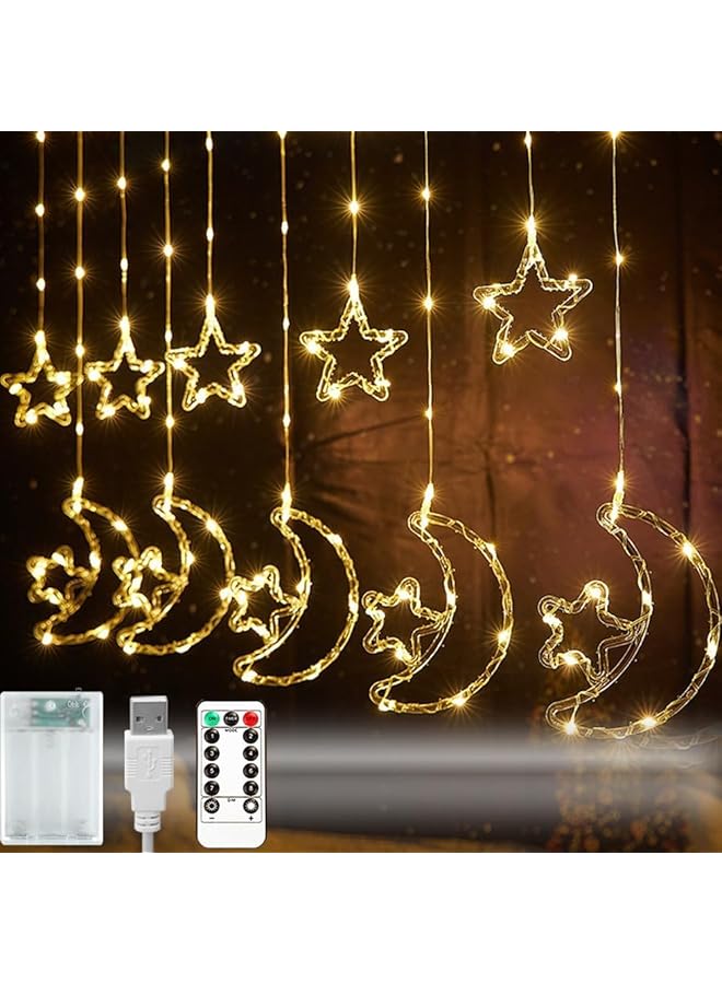 The Bros Star & Crescent Moon Curtain Lights with LED for Eid & Ramadan - Perfect for Home & Garden Decoration - Image 1