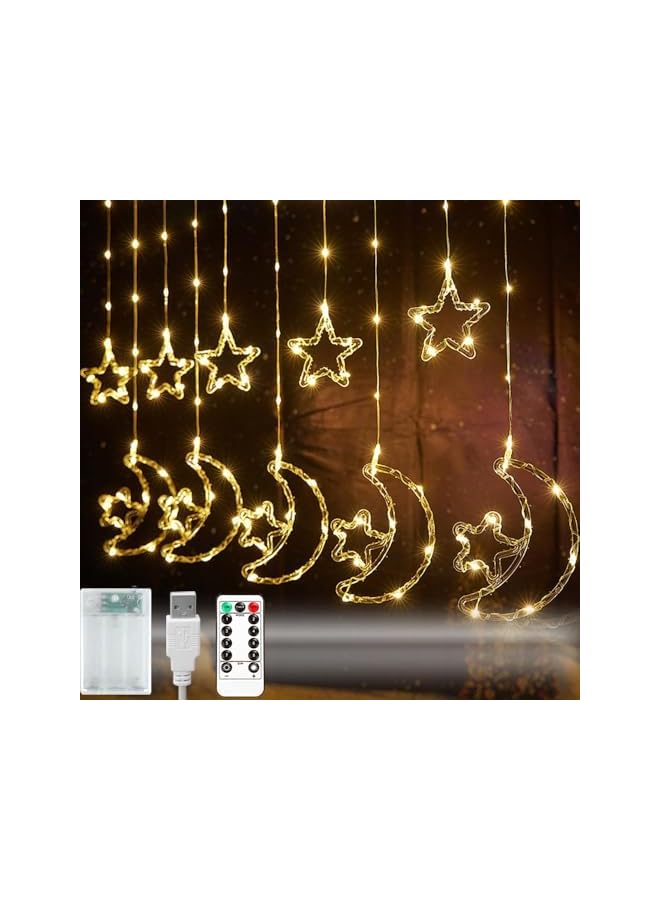 The Bros Star & Crescent Moon Curtain Lights with LED for Eid & Ramadan - Perfect for Home & Garden Decoration - Image 2