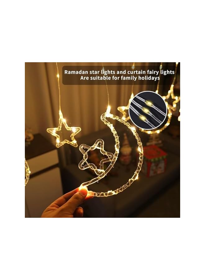 The Bros Star & Crescent Moon Curtain Lights with LED for Eid & Ramadan - Perfect for Home & Garden Decoration - Image 3
