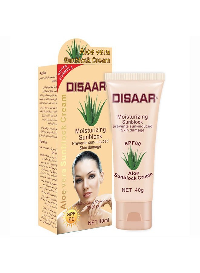 DISAAR BEAUTY DISAAR BEAUTY Sunblock Cream Refreshing Sunscreen Face Neck Arms Skin Damage SPF 60/90 PA++ UVA/UVB Protection 40ml/1.35fl.oz (SPF 60 Aloe Vera Sunblock Cream) - Image 1