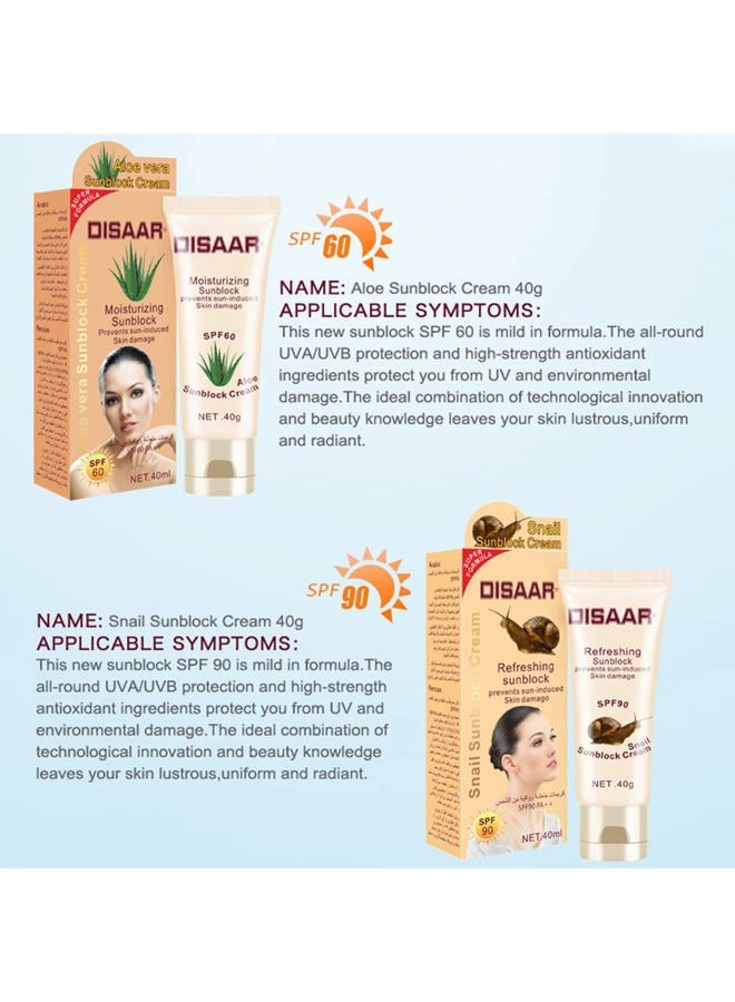 DISAAR BEAUTY DISAAR BEAUTY Sunblock Cream Refreshing Sunscreen Face Neck Arms Skin Damage SPF 60/90 PA++ UVA/UVB Protection 40ml/1.35fl.oz (SPF 60 Aloe Vera Sunblock Cream) - Image 4