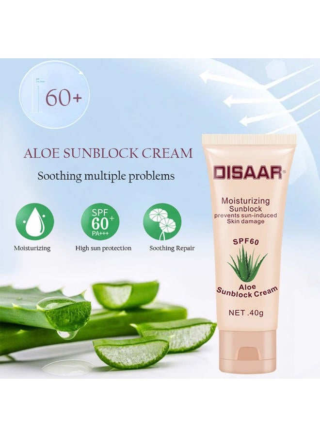 DISAAR BEAUTY DISAAR BEAUTY Sunblock Cream Refreshing Sunscreen Face Neck Arms Skin Damage SPF 60/90 PA++ UVA/UVB Protection 40ml/1.35fl.oz (SPF 60 Aloe Vera Sunblock Cream) - Image 5