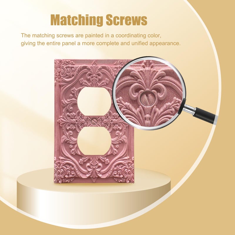 Spshian Decorative Outlet Covers Pink Flower Elegant 3D Floral Embossed 1 Gang Duplex Light Switch Cover Plate Unique Wall Plate Electrical Switch Plate Covers for Bedroom Home Decor - Image 4